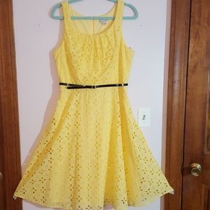 Dress Barn yellow A-line belted dress